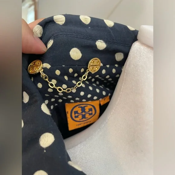 Tory Burch Polka Dots Tweed Textured Cotton Blend Light jacket/blazer sz 8 - Picture 5 of 11